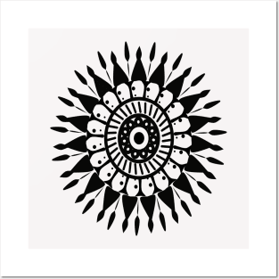 Mandala black flower geometry design Posters and Art